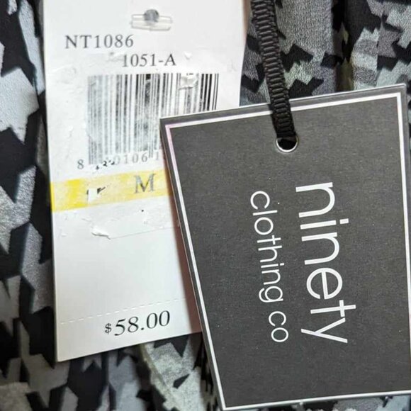 NINETY CLOTHING CO women's blouse knot black gray pattern size Medium w-011 - Picture 8 of 8